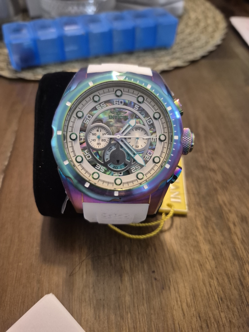 Invicta Iridescent Rainbow Chronograph Watch with White Strap